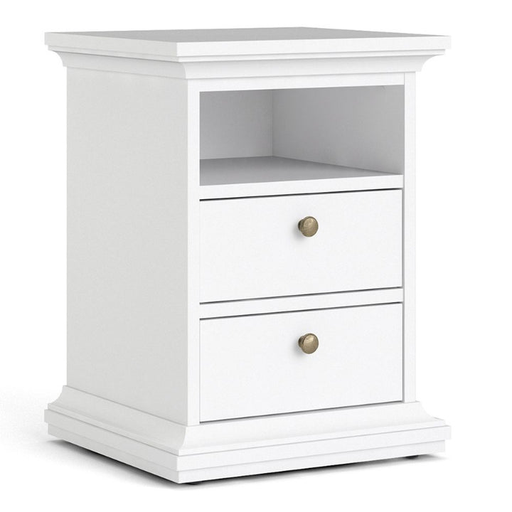 Paris White Bedside Table w/ 2 Drawers - White Tree Furniture