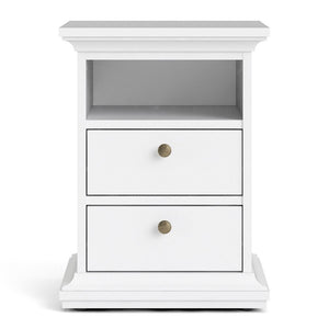 Paris White Bedside Table w/ 2 Drawers - White Tree Furniture