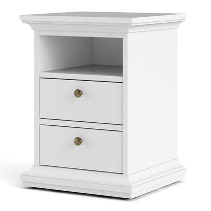 Paris White Bedside Table w/ 2 Drawers - White Tree Furniture