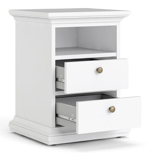 Paris White Bedside Table w/ 2 Drawers - White Tree Furniture