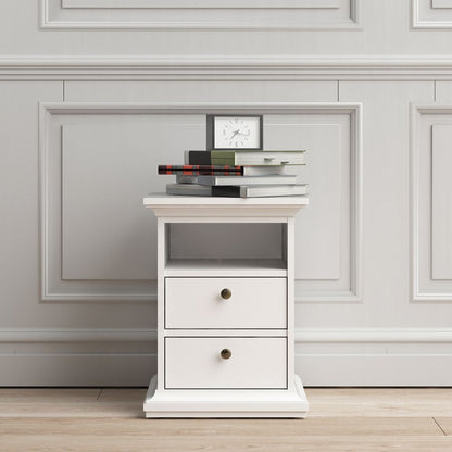 Paris White Bedside Table w/ 2 Drawers - White Tree Furniture