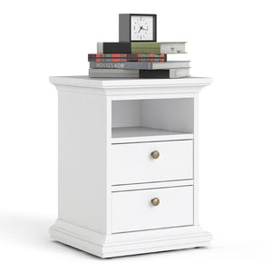 Paris White Bedside Table w/ 2 Drawers - White Tree Furniture