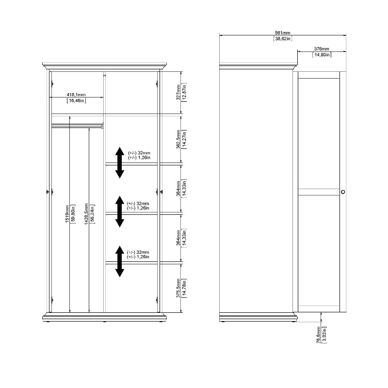 Paris White Wardrobe with 2 Doors - White Tree Furniture