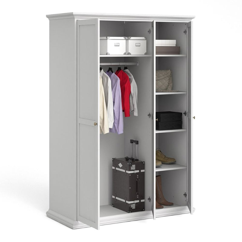 Paris White Wardrobe with 3 Doors - White Tree Furniture