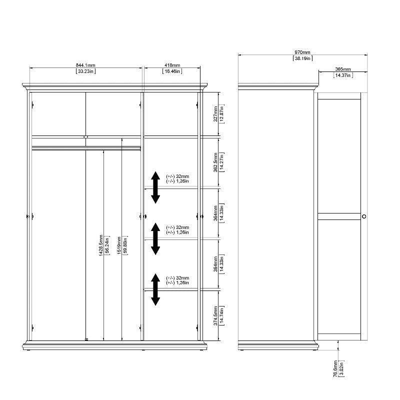 Paris White Wardrobe with 3 Doors - White Tree Furniture