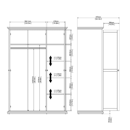 Paris White Wardrobe with 3 Doors - White Tree Furniture