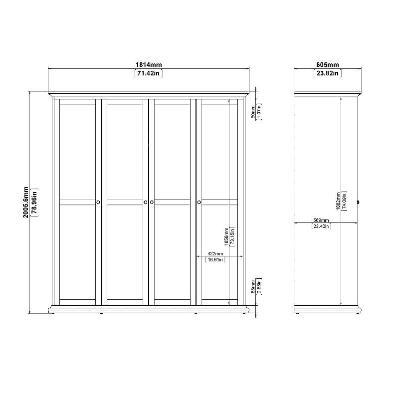 Paris White Wardrobe w/ 4 Doors - White Tree Furniture