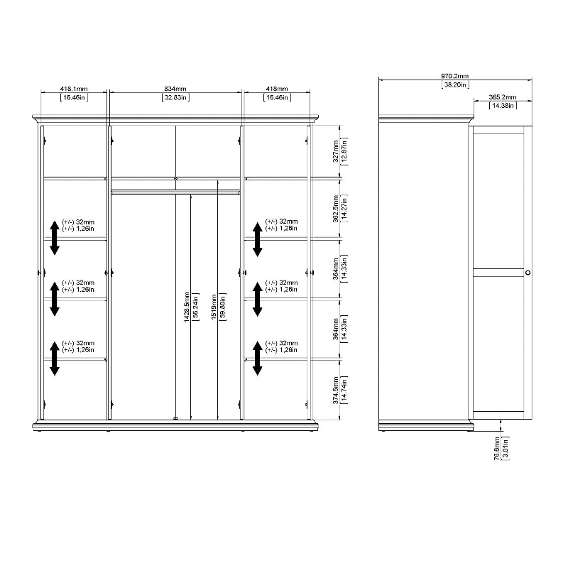 Paris White Wardrobe w/ 4 Doors - White Tree Furniture