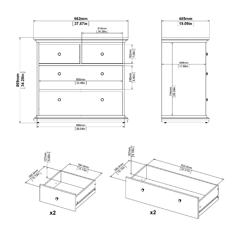 Paris White Chest of 4 Drawers - White Tree Furniture