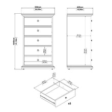 Paris White Narrow Chest of 5 Drawers - White Tree Furniture