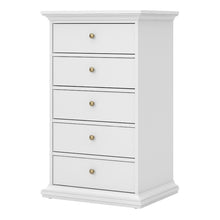 Paris White Narrow Chest of 5 Drawers - White Tree Furniture