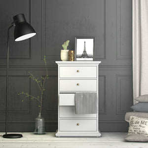 Paris White Narrow Chest of 5 Drawers - White Tree Furniture