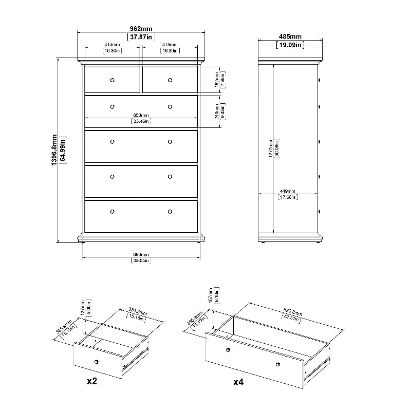 Paris White Chest of 6 Drawers - White Tree Furniture