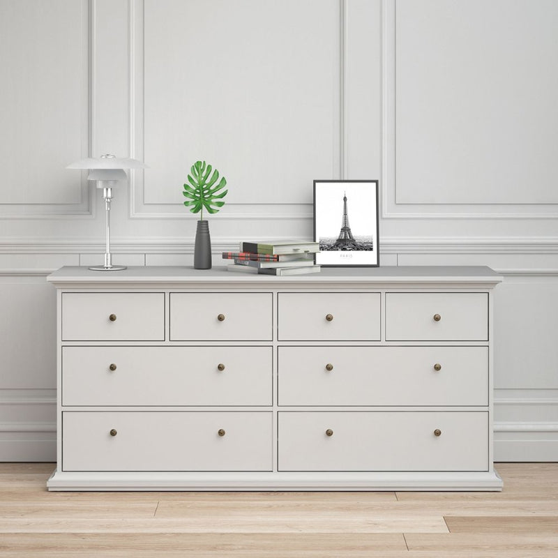 Paris White Wide Chest of 8 Drawers - White Tree Furniture