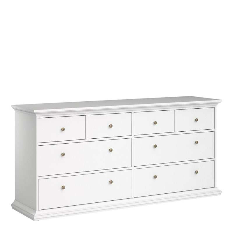 Paris White Wide Chest of 8 Drawers - White Tree Furniture