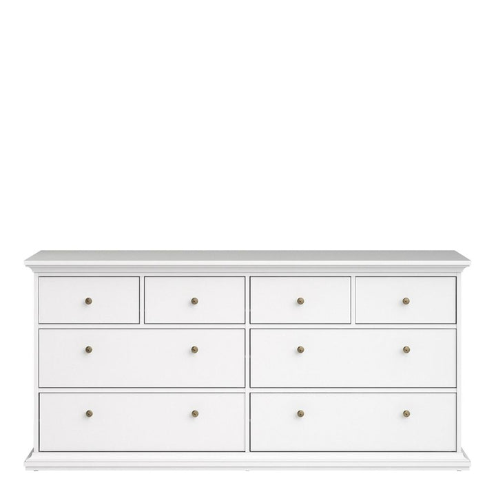 Paris White Wide Chest of 8 Drawers - White Tree Furniture