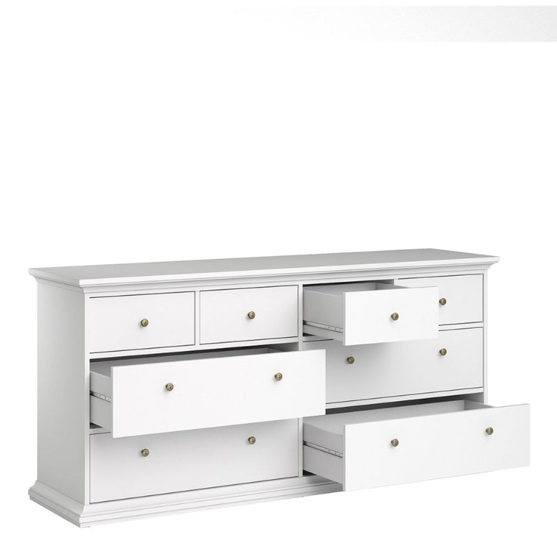 Paris White Wide Chest of 8 Drawers - White Tree Furniture