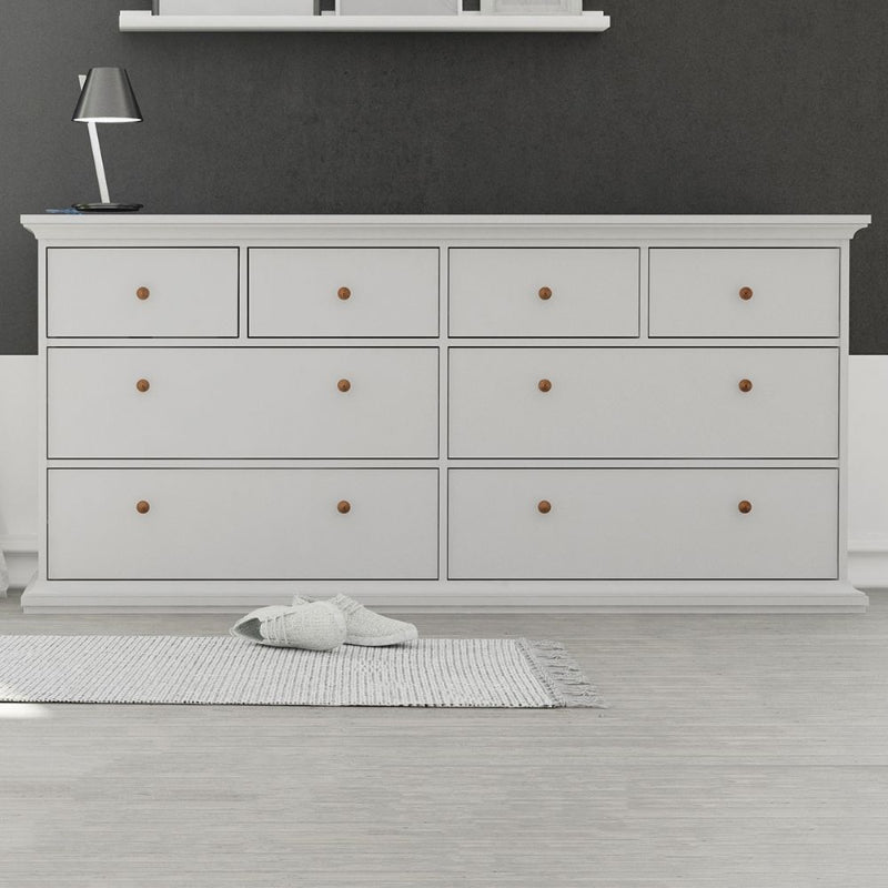 Paris White Wide Chest of 8 Drawers - White Tree Furniture