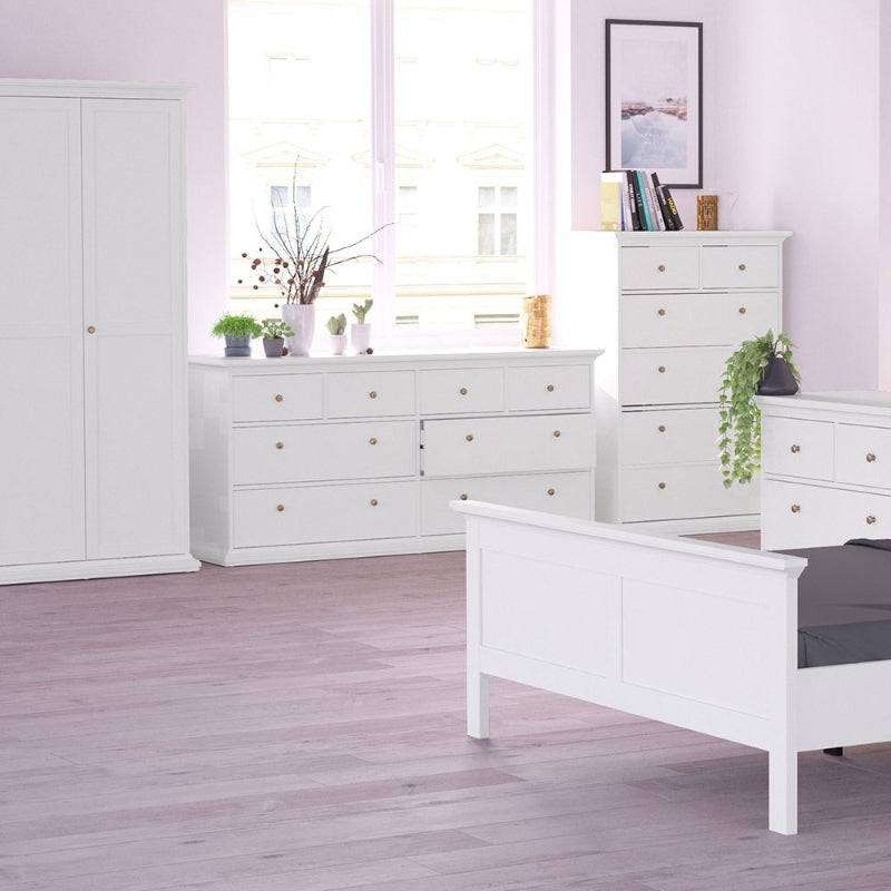 Paris White Wide Chest of 8 Drawers - White Tree Furniture