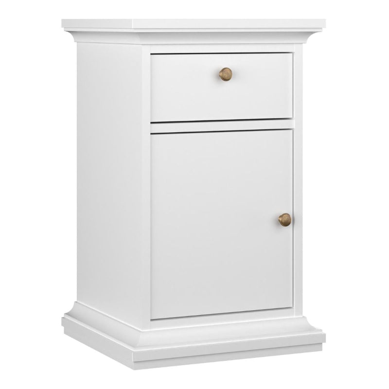 Paris White Bedside Table w/ 1 Door & 1 Drawer - White Tree Furniture