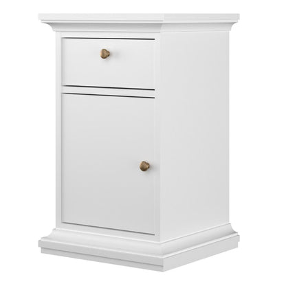 Paris White Bedside Table w/ 1 Door & 1 Drawer - White Tree Furniture