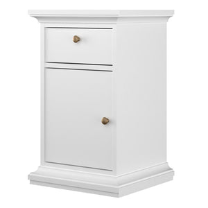 Paris White Bedside Table w/ 1 Door & 1 Drawer - White Tree Furniture