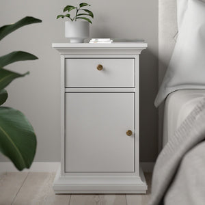 Paris White Bedside Table w/ 1 Door & 1 Drawer - White Tree Furniture