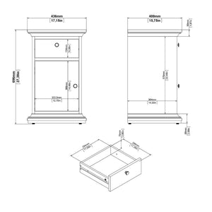 Paris White Bedside Table w/ 1 Door & 1 Drawer - White Tree Furniture