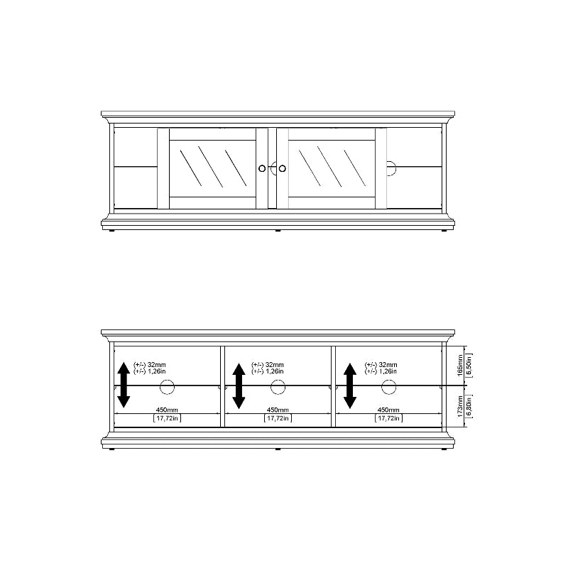 Paris White Wide TV Unit w/ 2 Doors & 1 Shelf - White Tree Furniture