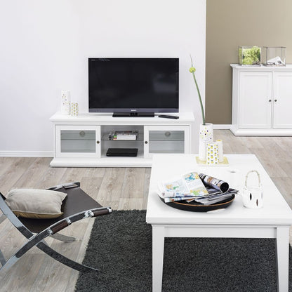 Paris White Wide TV Unit w/ 2 Doors & 1 Shelf - White Tree Furniture