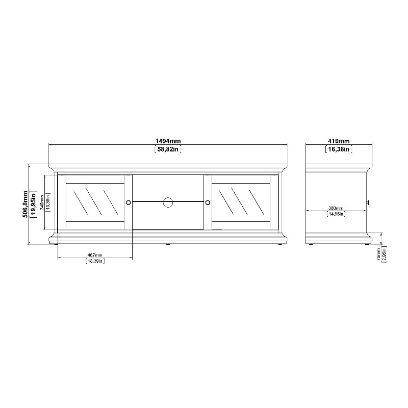 Paris White Wide TV Unit w/ 2 Doors & 1 Shelf - White Tree Furniture