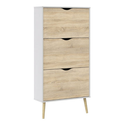 Oslo White & Oak Shoe Cabinet w/ 3 Drawers - White Tree Furniture