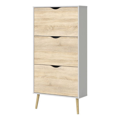 Oslo White & Oak Shoe Cabinet w/ 3 Drawers - White Tree Furniture