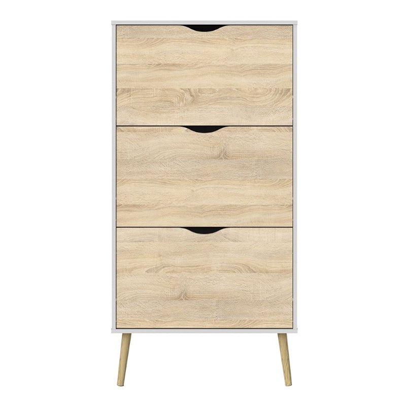 Oslo White & Oak Shoe Cabinet w/ 3 Drawers - White Tree Furniture