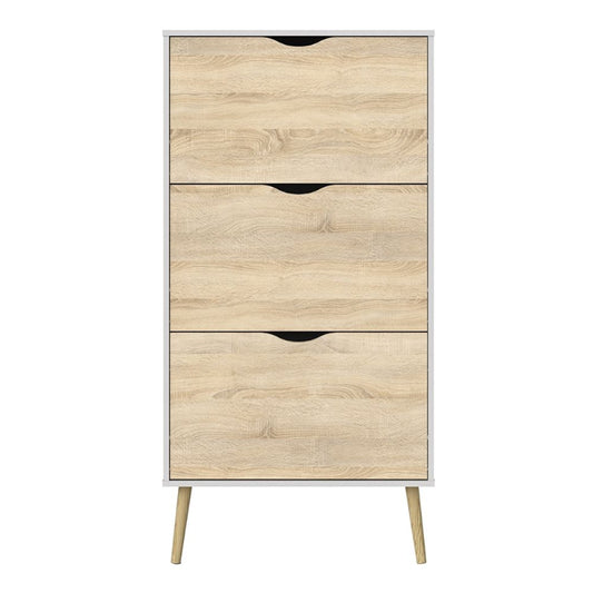 Oslo White & Oak Shoe Cabinet w/ 3 Drawers - White Tree Furniture