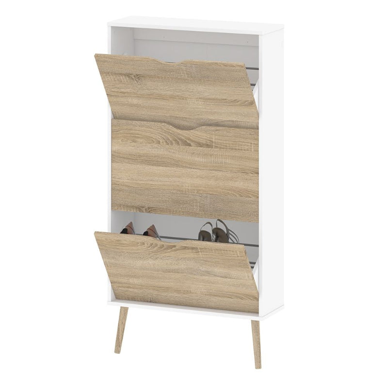 Oslo White & Oak Shoe Cabinet w/ 3 Drawers - White Tree Furniture