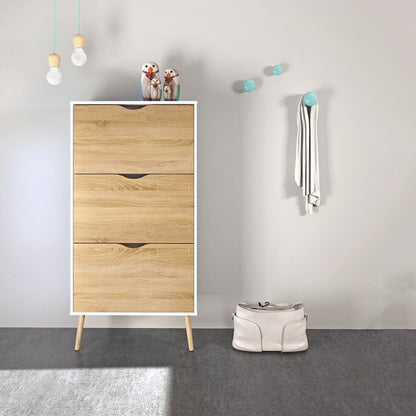 Oslo White & Oak Shoe Cabinet w/ 3 Drawers - White Tree Furniture