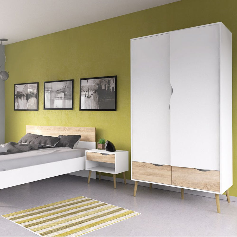 OLSO BEDROOM SET - Bedside + Drawer Chest + Double Wardrobe - White Tree Furniture