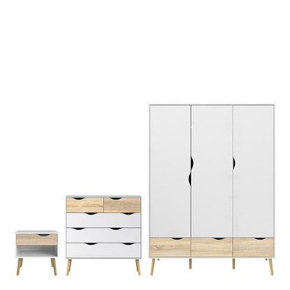 OSLO BEDROOM SET - Bedside + Drawer Chest + Triple Wardrobe - White Tree Furniture