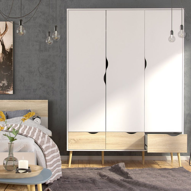 OSLO BEDROOM SET - Bedside + Drawer Chest + Triple Wardrobe - White Tree Furniture