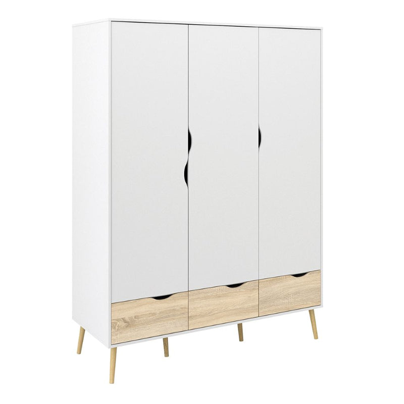 OSLO BEDROOM SET - Bedside + Drawer Chest + Triple Wardrobe - White Tree Furniture