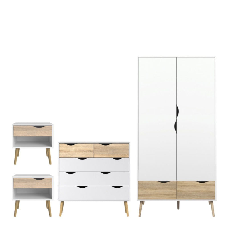 OSLO BEDROOM SET - 2 Bedsides + Chest + Wardrobe - White Tree Furniture