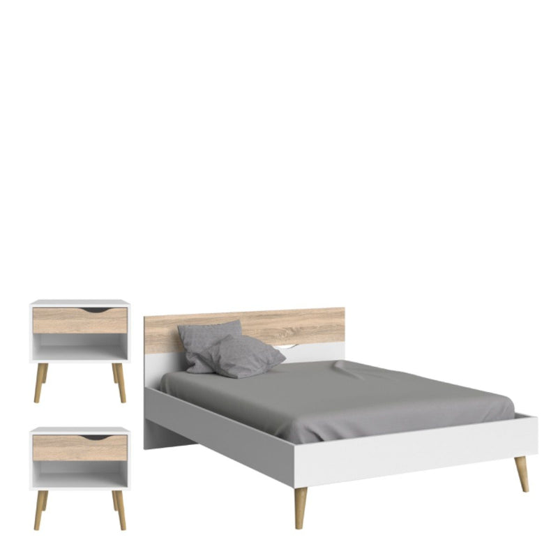 OSLO BEDROOM SET - Double Bed + 2 Bedside Tables - White Tree Furniture