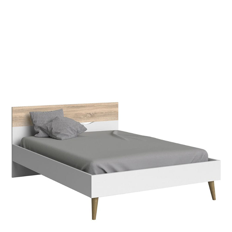 Oslo White & Oak Euro Double Bed 140 x 200cm - White Tree Furniture