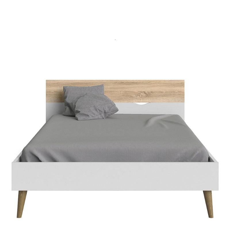 Oslo White & Oak Euro Double Bed 140 x 200cm - White Tree Furniture