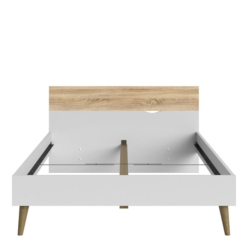 Oslo White & Oak Euro Double Bed 140 x 200cm - White Tree Furniture