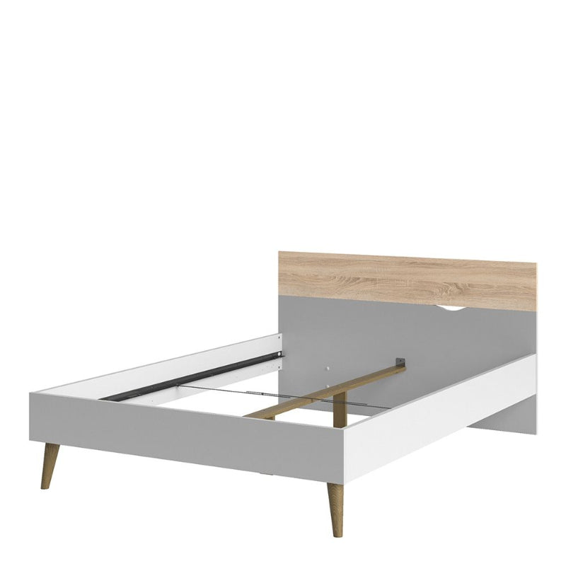 Oslo White & Oak Euro Double Bed 140 x 200cm - White Tree Furniture