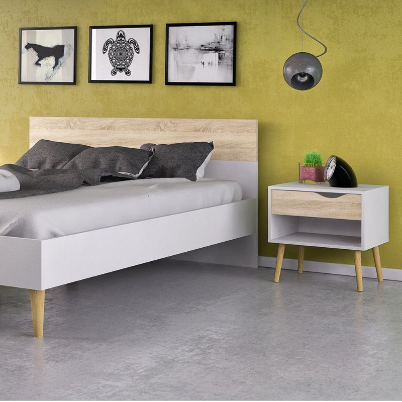 Oslo White & Oak Euro Double Bed 140 x 200cm - White Tree Furniture