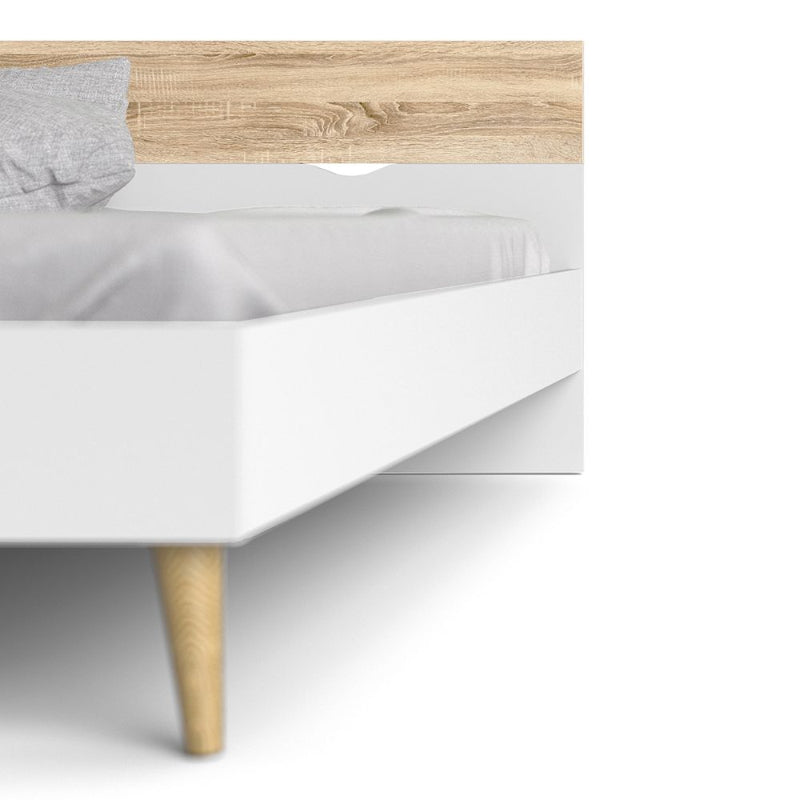 Oslo White & Oak Euro Double Bed 140 x 200cm - White Tree Furniture