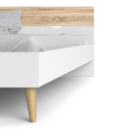 Oslo White & Oak Euro Double Bed 140 x 200cm - White Tree Furniture